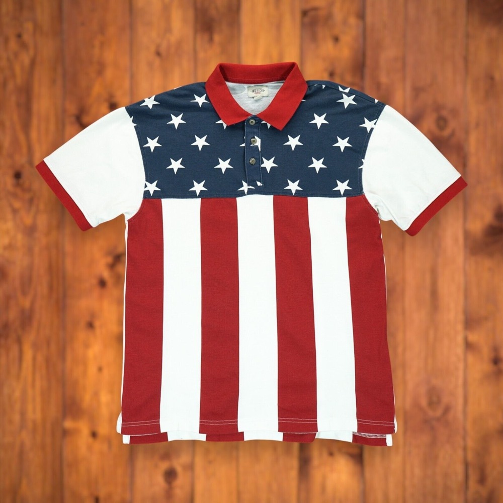 American Legacy Polo Flag Shirt Men's L  All Over‎ Print Short Sleeve Patriotic